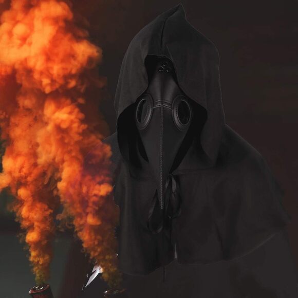 Plague Doctor Mask Cloak Hat Men Adult Black Scary Halloween Costume Set - Picture 6 of 6